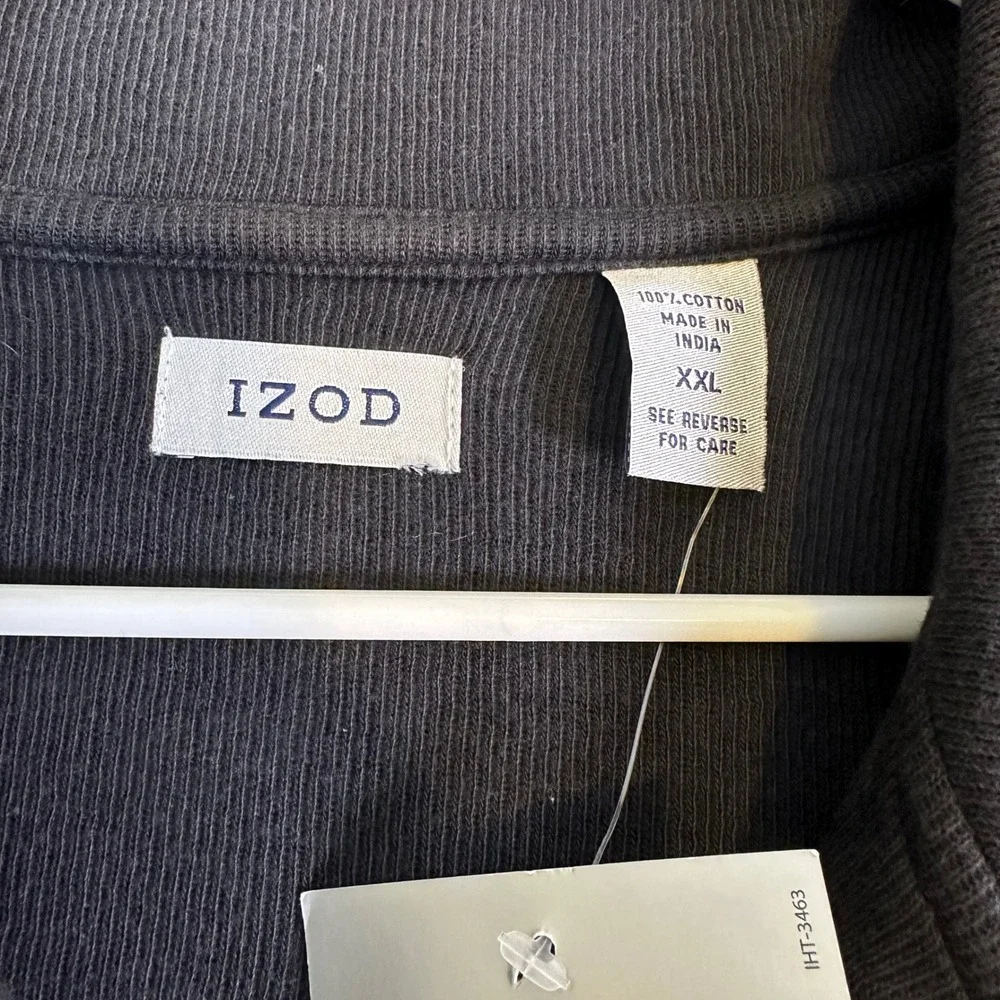 IZOD Mens XXL Black 1/4 Zip Pullover Ribbed Cotton Mock Neck Sweater 2XL NWT New